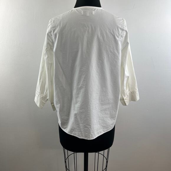 Samuji Sina White Button-Down Blouse Shirt Top Cotton 3/4 Sleeve Round Neck 34 - Picture 7 of 10